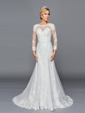 Deklaire Bridal 435 Long Length Sleeve A-Line Wedding Gown Beaded Lace