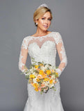 Deklaire Bridal 435 Long Length Sleeve A-Line Wedding Gown Beaded Lace
