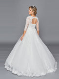 DeKlaire Bridal 436 Mid-Length Sleeve A-Line Wedding Gown V-Neckline Beaded Lace
