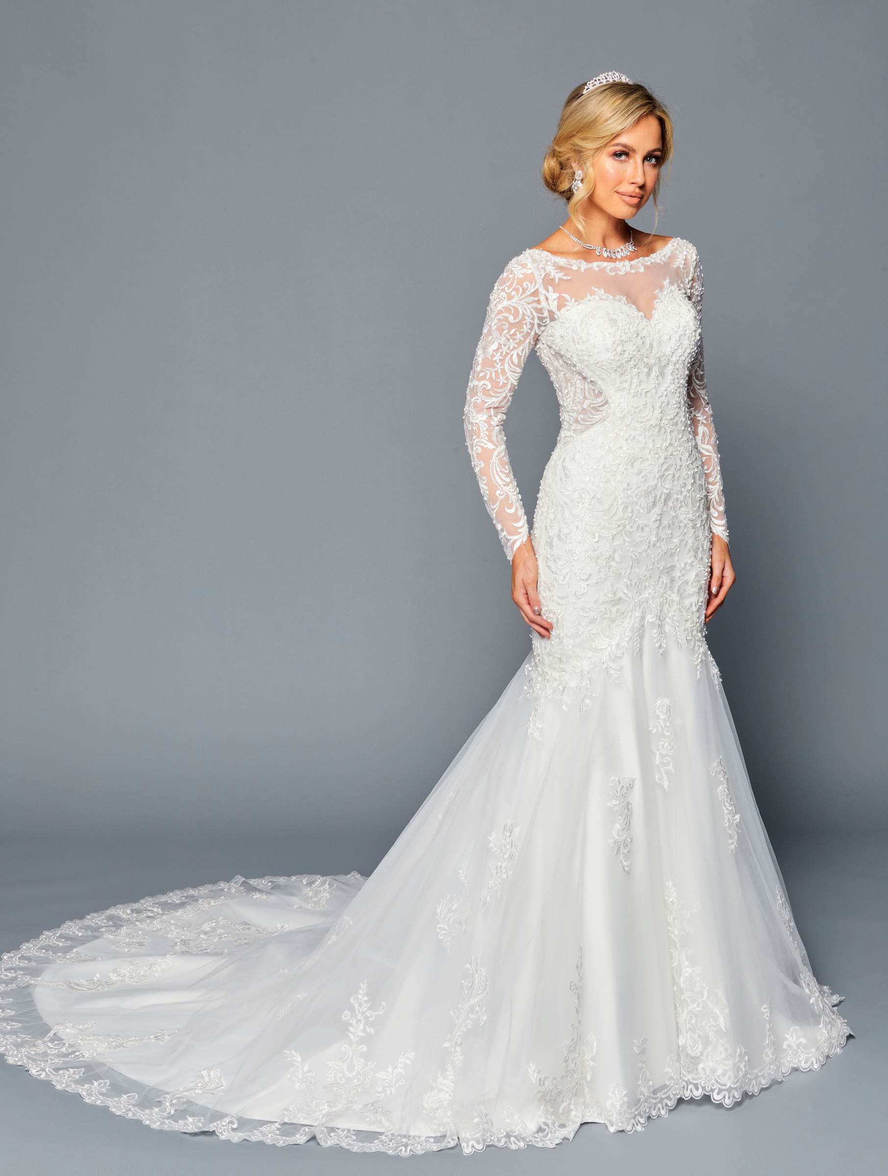 Deklaire Bridal 450 Court Train Trumpet Wedding Gown Long Sleeves