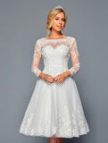 DeKlaire Bridal 451 Illusion Neckline Knee Length Wedding Dress