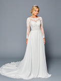 DeKlaire Bridal 453 Long Sleeve Boat Neckline Wedding Dress