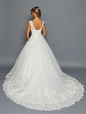 DeKlaire Bridal 456 Elegant Scoop Neck Cap Sleeve A-Line Chapel Train Wedding Gown