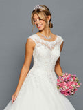 DeKlaire Bridal 456 Elegant Scoop Neck Cap Sleeve A-Line Chapel Train Wedding Gown