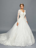 DeKlaire Bridal 457 Scalloped V-Neckline Long Sleeve Wedding Gown