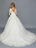 DeKlaire Bridal 457 Scalloped V-Neckline Long Sleeve Wedding Gown