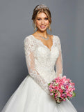 DeKlaire Bridal 457 Scalloped V-Neckline Long Sleeve Wedding Gown