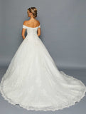 DeKlaire Bridal 458 Off The Shoulder Sweetheart Neck Lace Tulle A-Line Chapel Train Wedding Dress