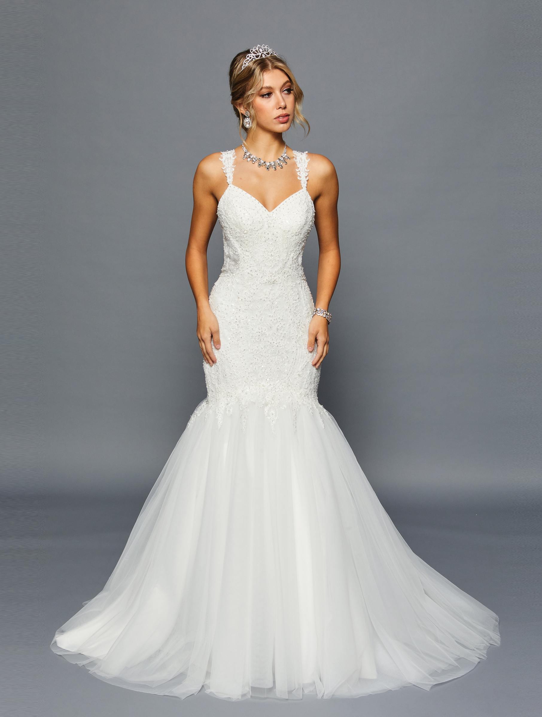 DeKlaire Bridal 461 V-Neckline Mermaid Court Train Wedding Dress