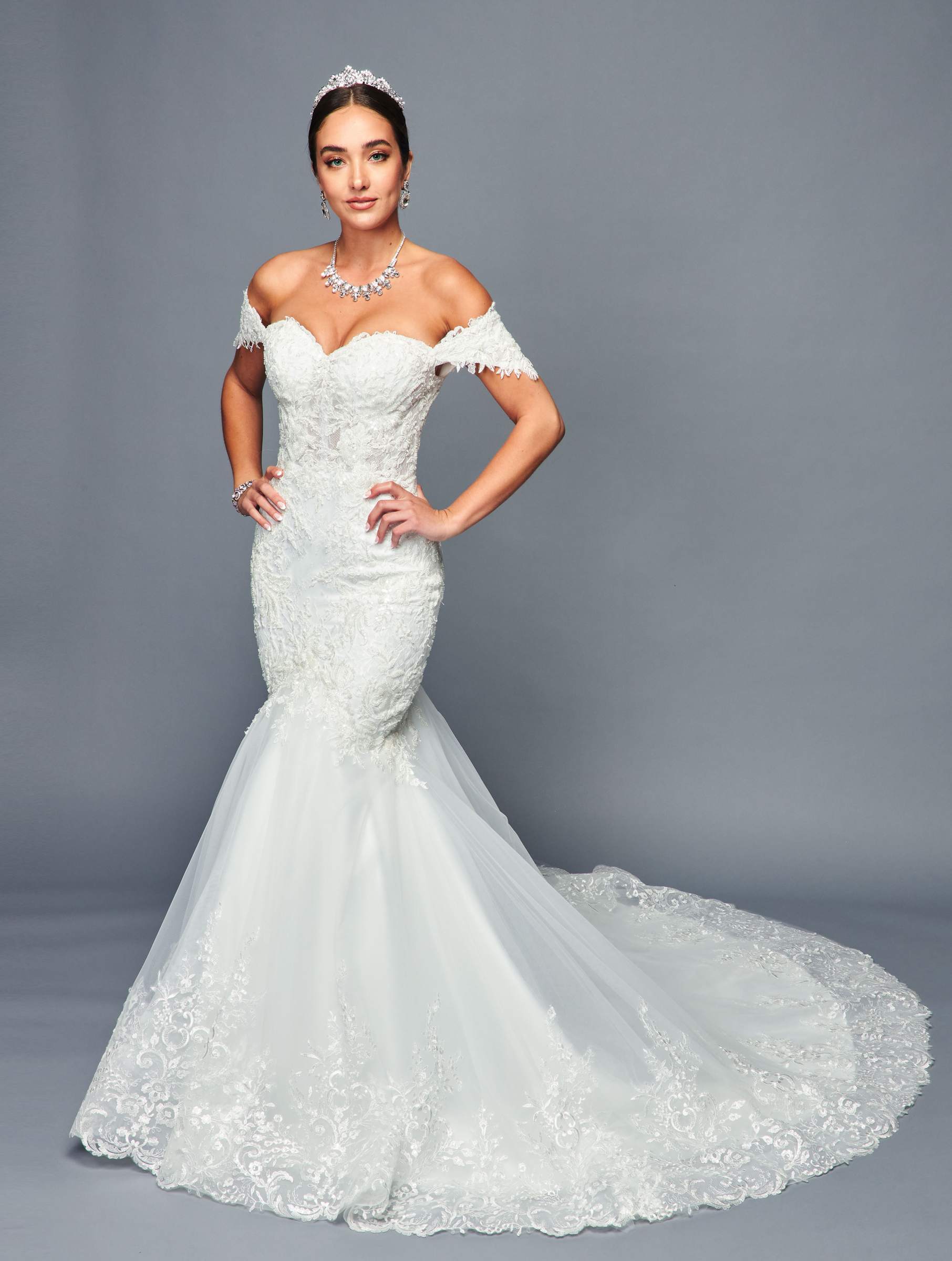 DeKlaire Bridal 465 Off-Shoulder Mermaid Style Wedding Gown