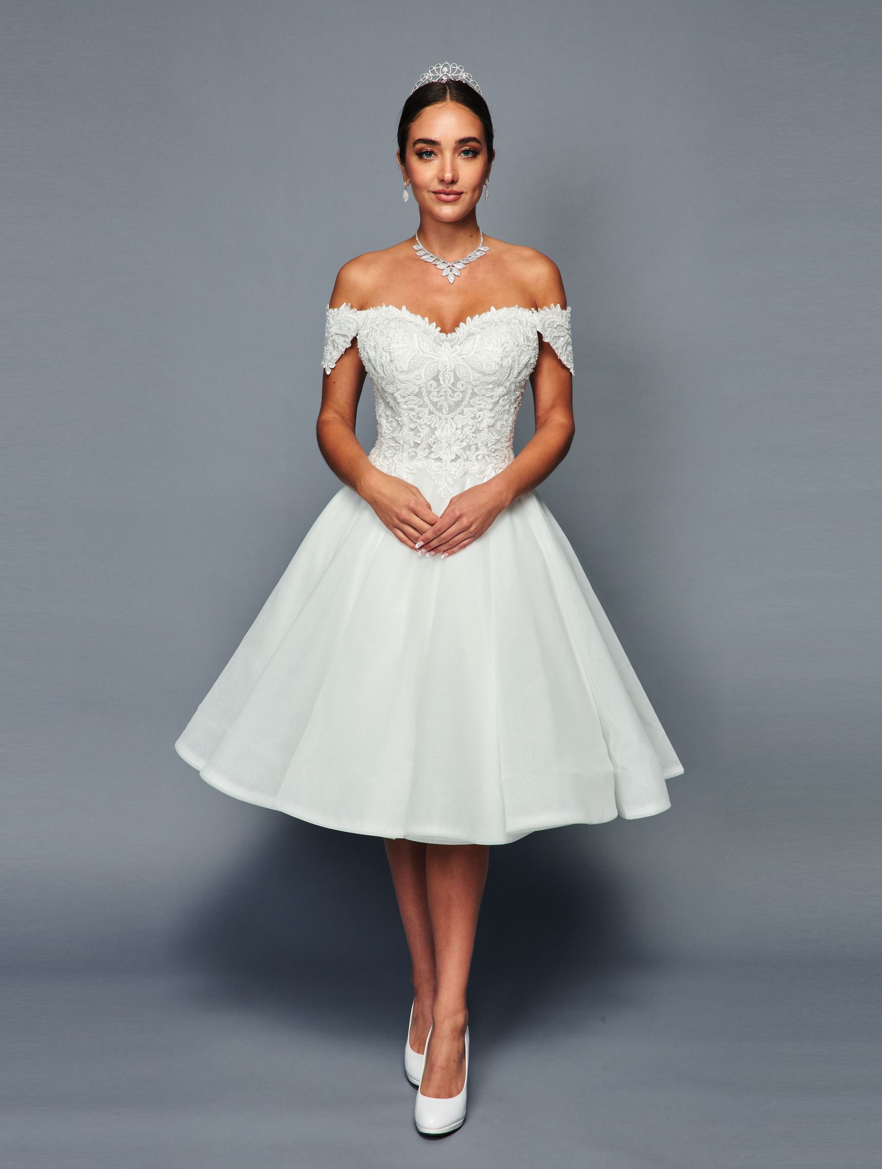 DeKlaire Bridal 467 Short Off the shoulder A-line Wedding Dress