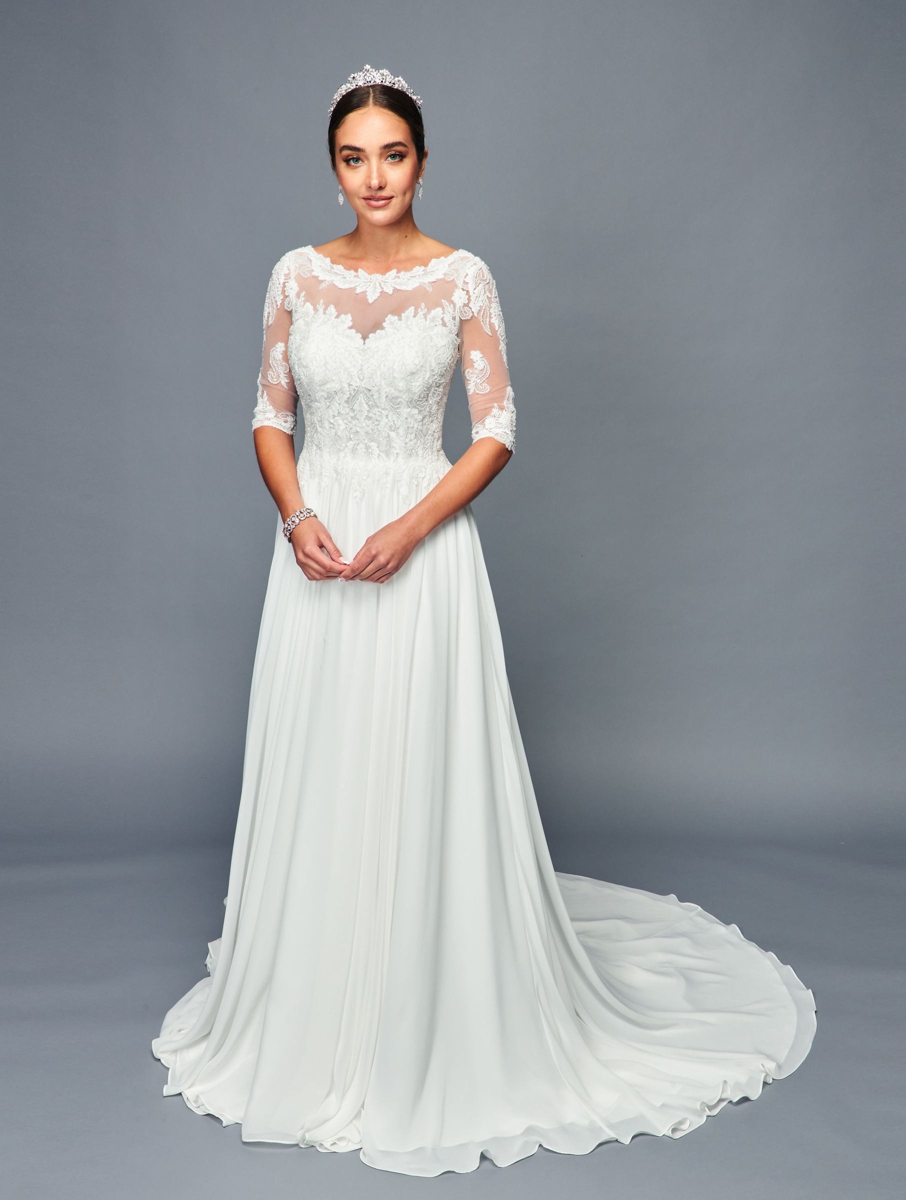 DeKlaire Bridal 468 Long Mid-Sleeve A-Line Wedding Dress
