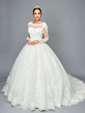 DeKlaire Bridal 469 Floor Length A-Line Ball Wedding Gown Long Sleeve