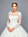DeKlaire Bridal 469 Floor Length A-Line Ball Wedding Gown Long Sleeve