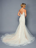 DeKlaire Bridal 472 Spaghetti Straps V-Neckline Mermaid Court Train Wedding Dress