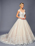 DeKlaire Bridal 474 Long A-Line Cap Sleeve Illusion Boat Neckline Wedding Gown