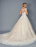 DeKlaire Bridal 474 Long A-Line Cap Sleeve Illusion Boat Neckline Wedding Gown