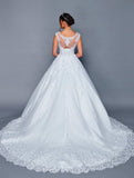 DeKlaire Bridal 474 Long A-Line Cap Sleeve Illusion Boat Neckline Wedding Gown