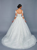 DeKlaire Bridal 481 Illusion Boat Neck Sheer Long Sleeve Wedding Ball Gown