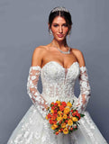 Deklaire Bridal 486 Strapless A-Line Wedding Gown Removable Sleeves