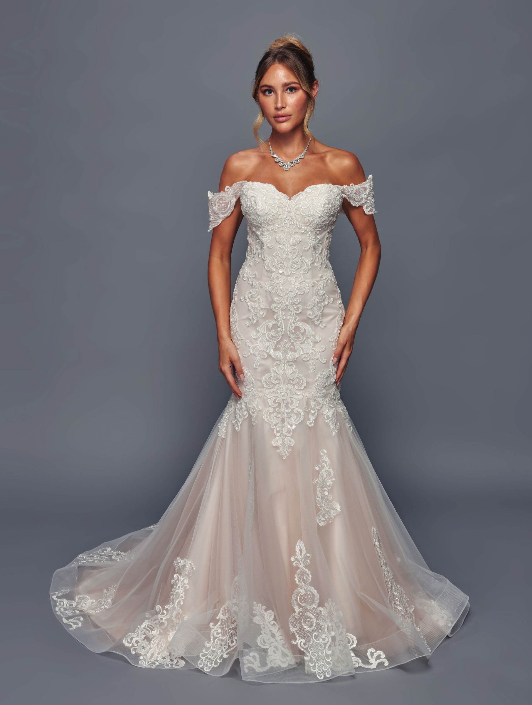 Deklaire Bridal 495 Off the Shoulder Trumpet Wedding Gown