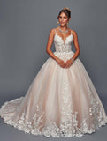 Deklaire Bridal 496 Spaghetti Strap A-line Ballgown Wedding Gown Chapel Train