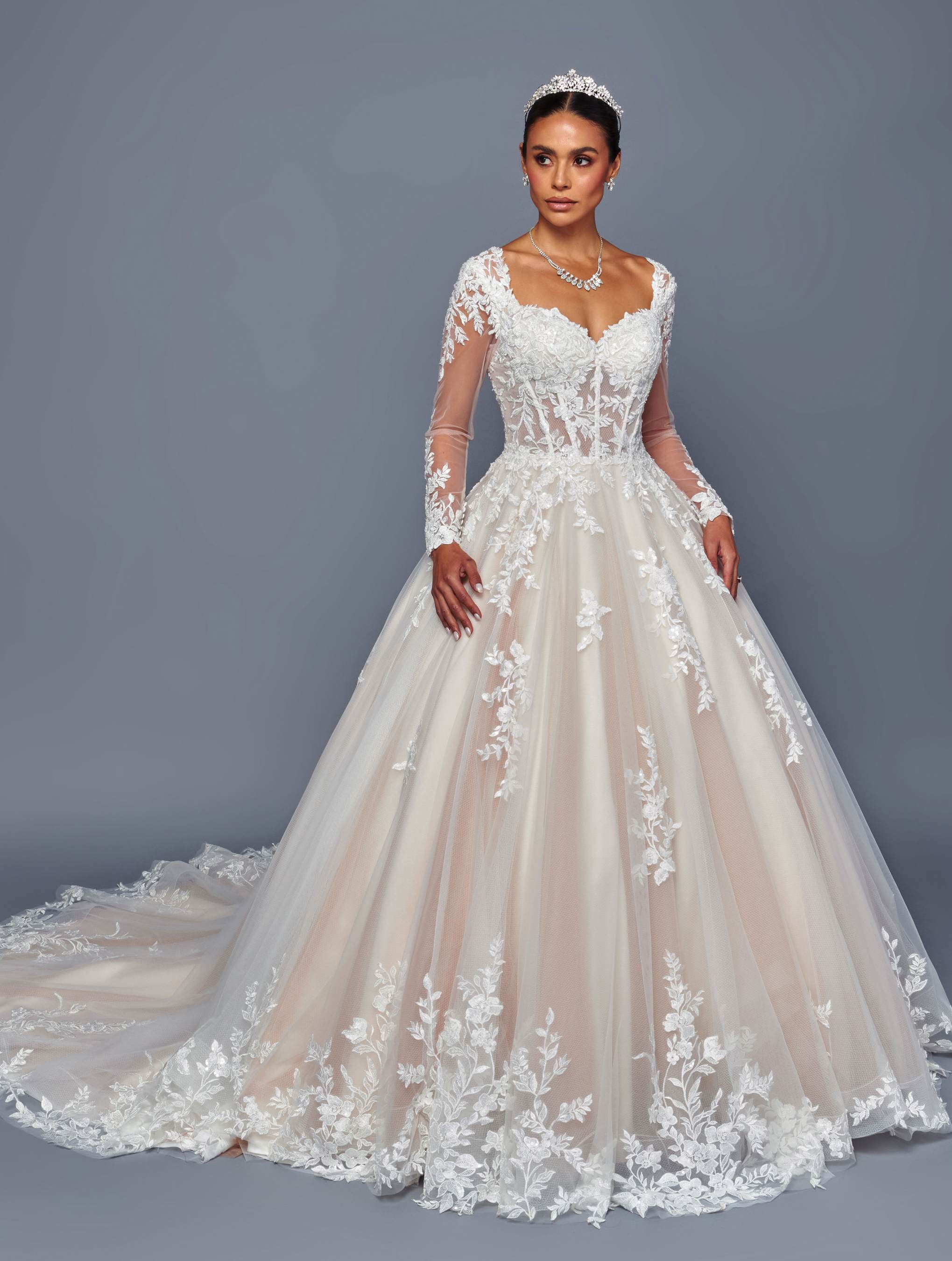 Deklaire Bridal 500 Square Neckline Long Sleeve A-Line Wedding Ball Gown