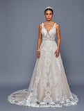 DeKlaire Bridal 501 A-Line Wedding Gown V-Neckline Beaded Lace Embellishment