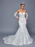 Deklaire Bridal 502 Trumpet Wedding Gown with Removable Long Sleeves