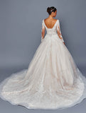 Deklaire Bridal 505 Deep V-Neckline Long Sleeve A-Line Wedding Ball Gown
