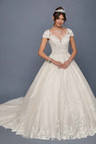 Deklaire Bridal 506 Illusion Boat Neckline Cap Sleeve Ballgown Wedding Dress