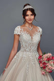 Deklaire Bridal 506 Illusion Boat Neckline Cap Sleeve Ballgown Wedding Dress