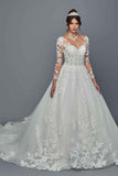 Deklaire Bridal 507 Illusion Boat Neckline Long Sleeve Wedding Ball Gown