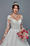 Deklaire Bridal 507 Illusion Boat Neckline Long Sleeve Wedding Ball Gown