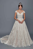 Deklaire Bridal 510 Illusion Boat Neck Cap Sleeve Court Train Wedding Dress
