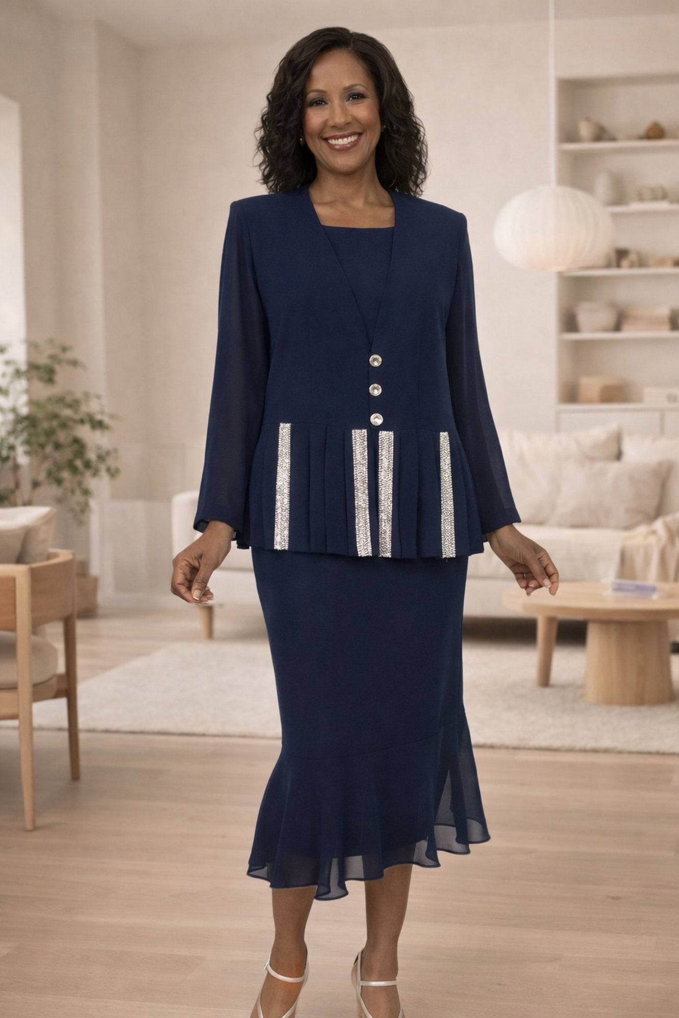 Hosanna 5267 Plus Size 3 Piece Set Black Ankle Length Dress