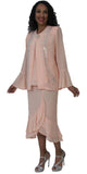 Hosanna 5524 Plus Size 3-Piece Set Tea Length Dress - peach