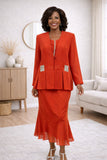 Hosanna 5527 Plus Size 3-Piece Set Tea Length Dress