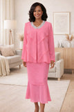 Hosanna 5540 Plus Size Outfit 3-Piece Set Tea Length Dress