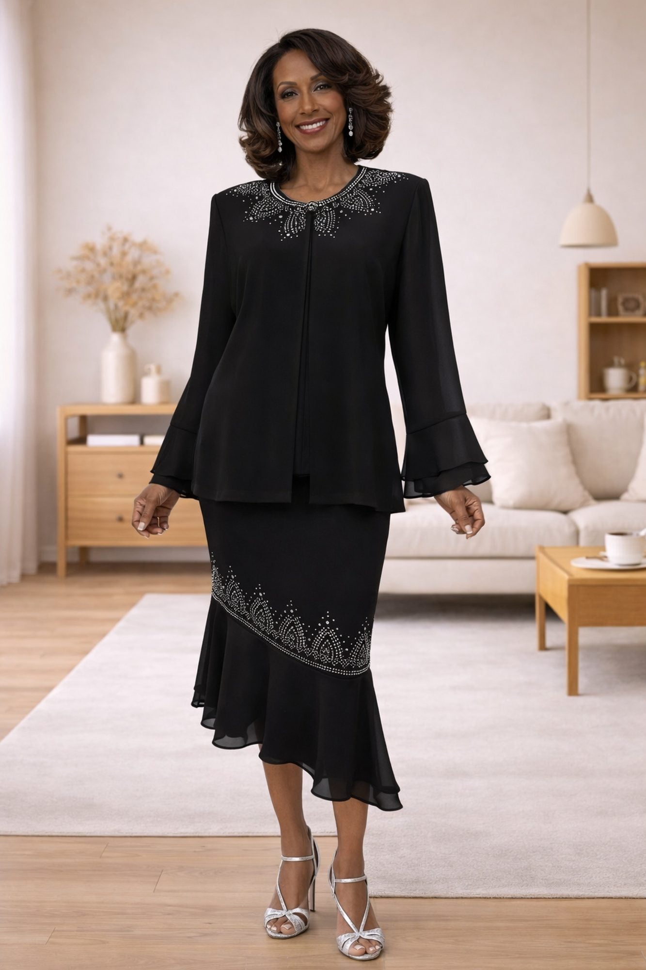 Hosanna 5583 Modest 3-Piece Set Ankle Length Dress Black / 4XL