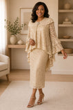 Hosanna 5621 Lace Church Suit with Cape Overlay & Tiered Bell Sleeves
