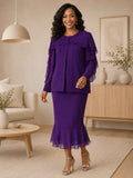 Hosanna 5627 Plus Size 3-Piece Set Tea Length Dress