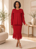 Hosanna 5627 Plus Size 3-Piece Set Tea Length Dress