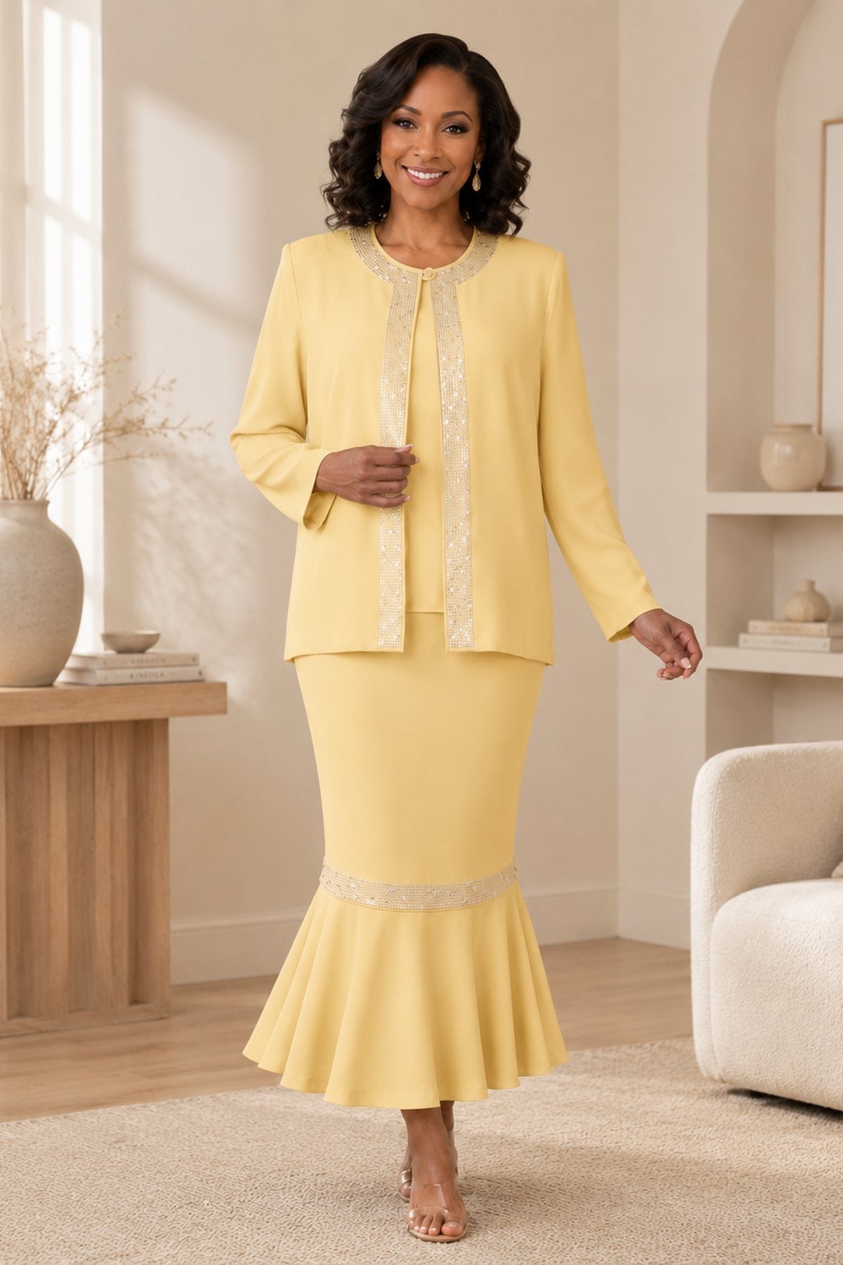 Hosanna 5628 Elegant 3-Piece Embellished Jacket & Skirt Church Outfit