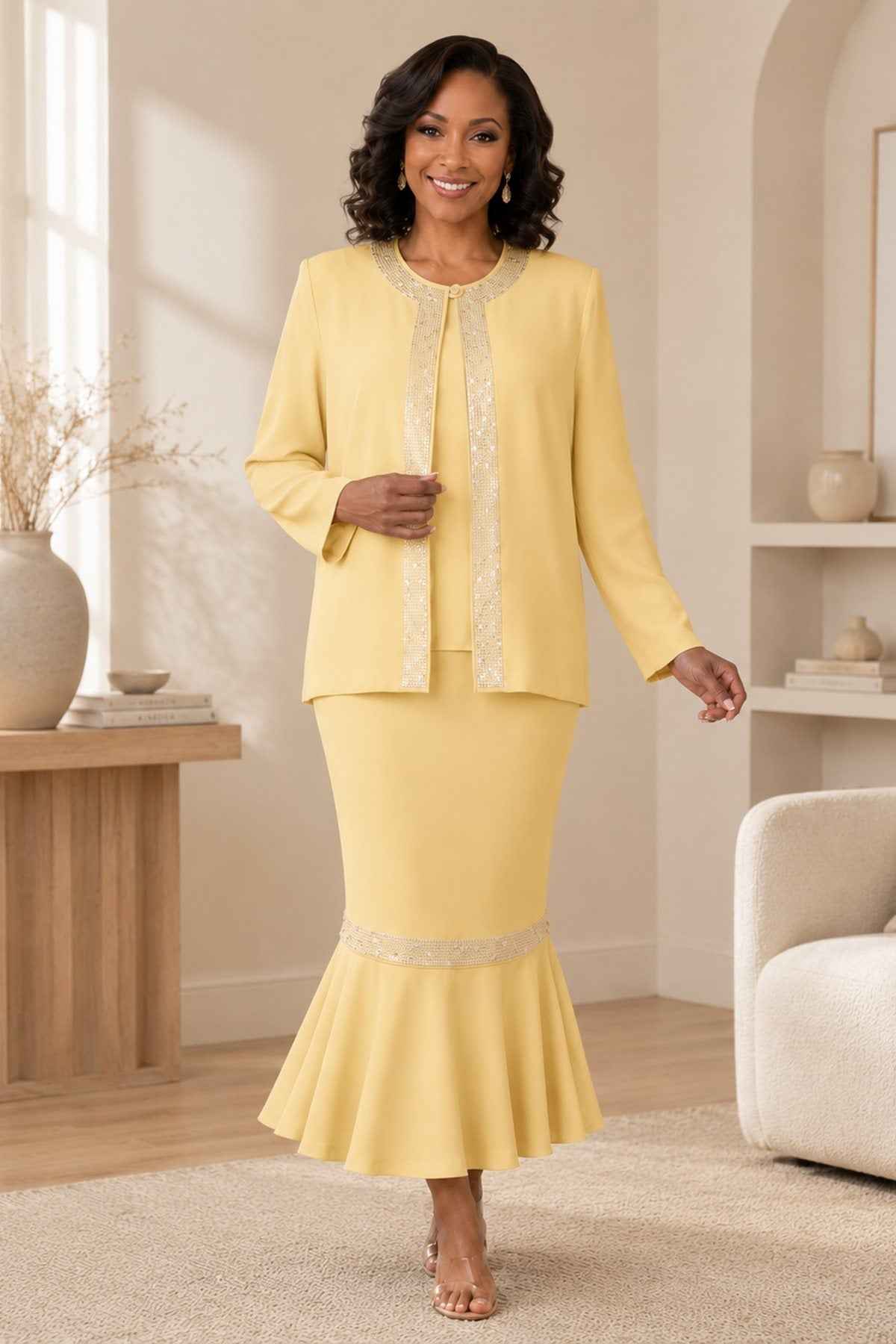 Hosanna 5628 Elegant 3-Piece Embellished Jacket & Skirt Church Outfit