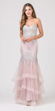 Eureka Fashion 6009 Strapless Embroidered Prom Gown Layered Skirt Sweetheart Neck Blush/Silver