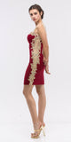 Appliqued Sweetheart Neckline Bodycon Short Prom Dress Burgundy Side