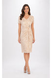 Celavie 6038 Short Sleeved Short Side Gathered Knee Length Dress
