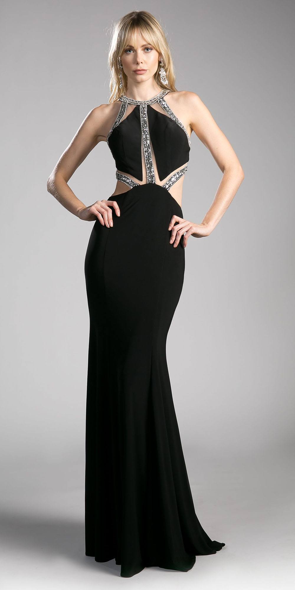 Cinderella Divine 62139 Beaded Cut Out Floor Length Dress