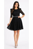 Celavie 6530-S Short A-Line Lace Dress with Mid-Length Sleeves